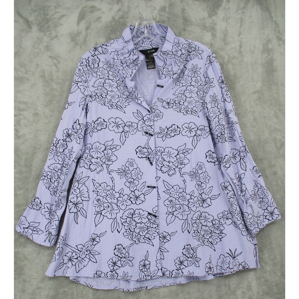 Ali Miles Blouse Womens XS Floral Boxy Relaxed Boho Artsy Art to Wear Lavender